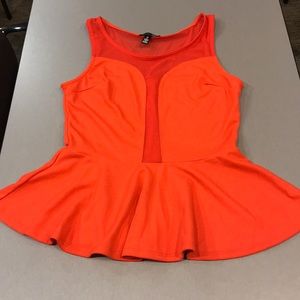 Peplum Top Orange with Sheer Paneling